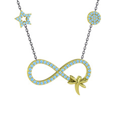 Yusufçuk Sonsuzluk Kolye - Akuamarin 8 ayar altın kolye (40 cm gümüş rolo zincir) #1mya4bh