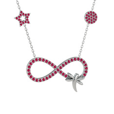 Yusufçuk Sonsuzluk Kolye - Rodolit garnet 925 ayar gümüş kolye (40 cm beyaz altın rolo zincir) #1n0g7a7