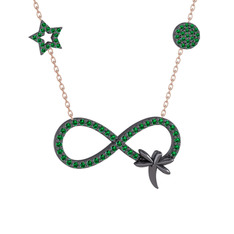 Yeşil kuvars 925 ayar siyah rodyum kaplama gümüş kolye (40 cm rose altın rolo zincir)