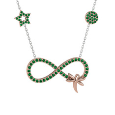 Yusufçuk Sonsuzluk Kolye - Yeşil kuvars 14 ayar rose altın kolye (40 cm beyaz altın rolo zincir) #1ozvh2j