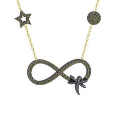 Yusufçuk Sonsuzluk Kolye - Peridot 925 ayar siyah rodyum kaplama gümüş kolye (40 cm altın rolo zincir) #1qmya4t