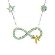 Yusufçuk Sonsuzluk Kolye - Akuamarin 18 ayar altın kolye (40 cm gümüş rolo zincir) #1qnhh22