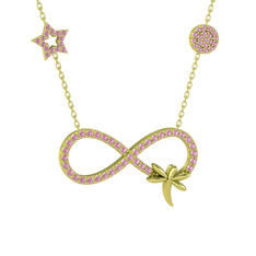 Yusufçuk Sonsuzluk Kolye - Pembe kuvars 925 ayar altın kaplama gümüş kolye (40 cm altın rolo zincir) #1rs01hb