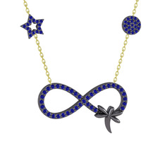 Yusufçuk Sonsuzluk Kolye - Lab safir 925 ayar siyah rodyum kaplama gümüş kolye (40 cm altın rolo zincir) #1rsewa8