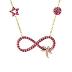 Yusufçuk Sonsuzluk Kolye - Rodolit garnet 18 ayar rose altın kolye (40 cm gümüş rolo zincir) #1rv2p7u