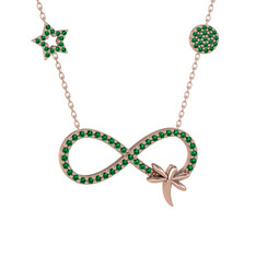 Yusufçuk Sonsuzluk Kolye - Yeşil kuvars 925 ayar rose altın kaplama gümüş kolye (40 cm rose altın rolo zincir) #1spekb4