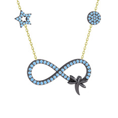 Yusufçuk Sonsuzluk Kolye - Akuamarin 925 ayar siyah rodyum kaplama gümüş kolye (40 cm altın rolo zincir) #1t39s1r