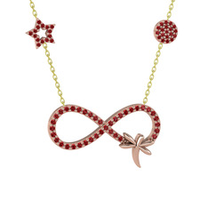 Yusufçuk Sonsuzluk Kolye - Garnet 18 ayar rose altın kolye (40 cm altın rolo zincir) #1tth1qy
