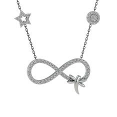 Swarovski 14 ayar beyaz altın kolye (40 cm gümüş rolo zincir)