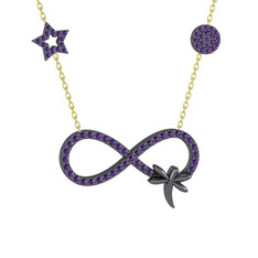 Yusufçuk Sonsuzluk Kolye - Ametist 925 ayar siyah rodyum kaplama gümüş kolye (40 cm gümüş rolo zincir) #1wrkb8x