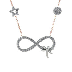 Yusufçuk Sonsuzluk Kolye - Pırlanta 8 ayar beyaz altın kolye (0.792 karat, 40 cm rose altın rolo zincir) #1x5qp0t
