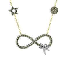 Yusufçuk Sonsuzluk Kolye - Peridot 14 ayar beyaz altın kolye (40 cm altın rolo zincir) #1z005gd