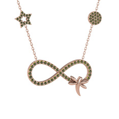 Peridot 18 ayar rose altın kolye (40 cm rose altın rolo zincir)