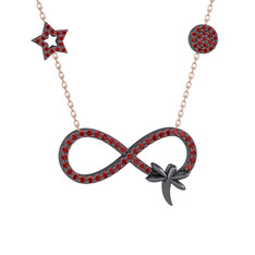 Garnet 925 ayar siyah rodyum kaplama gümüş kolye (40 cm rose altın rolo zincir)