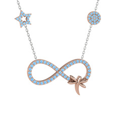 Yusufçuk Sonsuzluk Kolye - Akuamarin 18 ayar rose altın kolye (40 cm gümüş rolo zincir) #3vg9vp