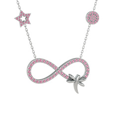 Pembe kuvars 925 ayar gümüş kolye (40 cm beyaz altın rolo zincir)