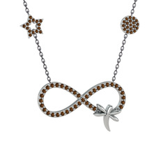 Yusufçuk Sonsuzluk Kolye - Dumanlı kuvars 14 ayar beyaz altın kolye (40 cm gümüş rolo zincir) #4hsp1q