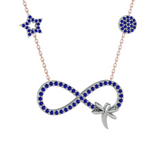 Lab safir 14 ayar beyaz altın kolye (40 cm rose altın rolo zincir)