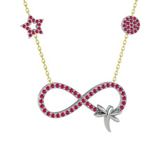 Yusufçuk Sonsuzluk Kolye - Rodolit garnet 18 ayar beyaz altın kolye (40 cm altın rolo zincir) #5nesyp