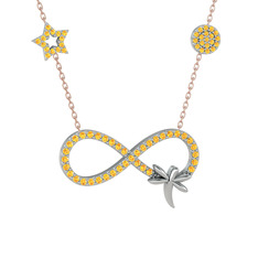 Yusufçuk Sonsuzluk Kolye - Sitrin 14 ayar beyaz altın kolye (40 cm gümüş rolo zincir) #6378vl