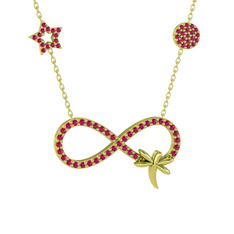 Rodolit garnet 8 ayar altın kolye (40 cm altın rolo zincir)