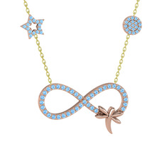 Yusufçuk Sonsuzluk Kolye - Akuamarin 8 ayar rose altın kolye (40 cm altın rolo zincir) #6f5ypn