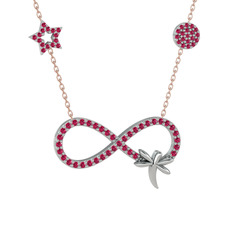 Rodolit garnet 18 ayar beyaz altın kolye (40 cm rose altın rolo zincir)