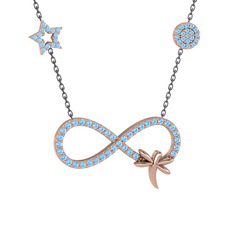 Akuamarin 18 ayar rose altın kolye (40 cm gümüş rolo zincir)