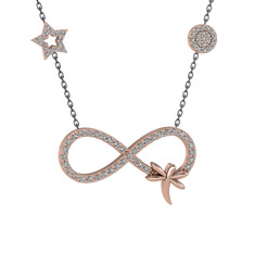 Swarovski 8 ayar rose altın kolye (40 cm gümüş rolo zincir)