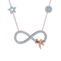 Yusufçuk Sonsuzluk Kolye - Akuamarin 18 ayar rose altın kolye (40 cm rose altın rolo zincir) #858qcv