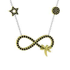 Yusufçuk Sonsuzluk Kolye - Siyah zirkon 14 ayar altın kolye (40 cm beyaz altın rolo zincir) #9pwpot