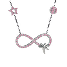 Yusufçuk Sonsuzluk Kolye - Pembe kuvars 925 ayar gümüş kolye (40 cm gümüş rolo zincir) #bp3f1f