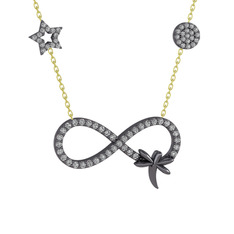 Yusufçuk Sonsuzluk Kolye - Swarovski 925 ayar siyah rodyum kaplama gümüş kolye (40 cm altın rolo zincir) #cj6klh