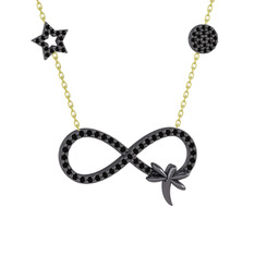 Yusufçuk Sonsuzluk Kolye - Siyah zirkon 925 ayar siyah rodyum kaplama gümüş kolye (40 cm altın rolo zincir) #dzkmtf