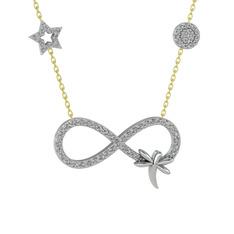 Swarovski 14 ayar beyaz altın kolye (40 cm altın rolo zincir)