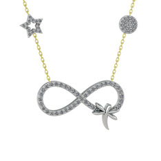 Yusufçuk Sonsuzluk Kolye - Pırlanta 14 ayar beyaz altın kolye (0.792 karat, 40 cm gümüş rolo zincir) #fj4gcz