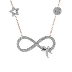 Yusufçuk Sonsuzluk Kolye - Swarovski 925 ayar gümüş kolye (40 cm rose altın rolo zincir) #fjzd79