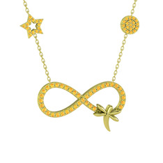 Yusufçuk Sonsuzluk Kolye - Sitrin 8 ayar altın kolye (40 cm altın rolo zincir) #i8qonz