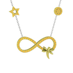 Yusufçuk Sonsuzluk Kolye - Sitrin 925 ayar altın kaplama gümüş kolye (40 cm beyaz altın rolo zincir) #iwydh4