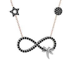 Yusufçuk Sonsuzluk Kolye - Siyah zirkon 8 ayar beyaz altın kolye (40 cm gümüş rolo zincir) #jst5of