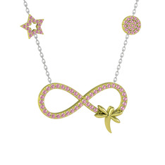 Yusufçuk Sonsuzluk Kolye - Pembe kuvars 925 ayar altın kaplama gümüş kolye (40 cm gümüş rolo zincir) #kns6sg