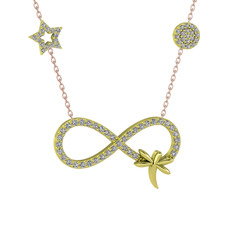 Yusufçuk Sonsuzluk Kolye - Beyaz zirkon 14 ayar altın kolye (40 cm gümüş rolo zincir) #l7xhiv