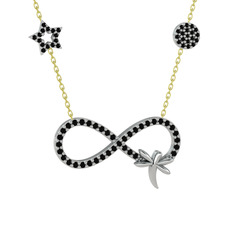 Yusufçuk Sonsuzluk Kolye - Siyah zirkon 8 ayar beyaz altın kolye (40 cm altın rolo zincir) #mzfgvl