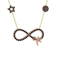 Yusufçuk Sonsuzluk Kolye - Siyah zirkon 14 ayar rose altın kolye (40 cm gümüş rolo zincir) #n72okz