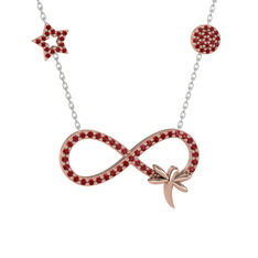 Yusufçuk Sonsuzluk Kolye - Garnet 8 ayar rose altın kolye (40 cm beyaz altın rolo zincir) #n9o4gt