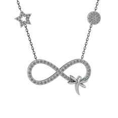 Yusufçuk Sonsuzluk Kolye - Pırlanta 14 ayar beyaz altın kolye (0.792 karat, 40 cm gümüş rolo zincir) #o7g1me
