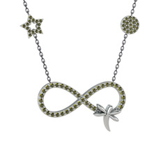 Peridot 14 ayar beyaz altın kolye (40 cm gümüş rolo zincir)