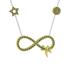 Yusufçuk Sonsuzluk Kolye - Peridot 14 ayar altın kolye (40 cm beyaz altın rolo zincir) #piyln3