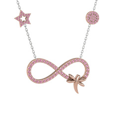 Yusufçuk Sonsuzluk Kolye - Pembe kuvars 925 ayar rose altın kaplama gümüş kolye (40 cm beyaz altın rolo zincir) #qdzc1y