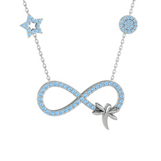 Akuamarin 14 ayar beyaz altın kolye (40 cm beyaz altın rolo zincir)